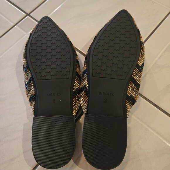 NWOB Birdies The Swan Beaded Slip On Mules Black Gold 9 - Picture 3 of 4